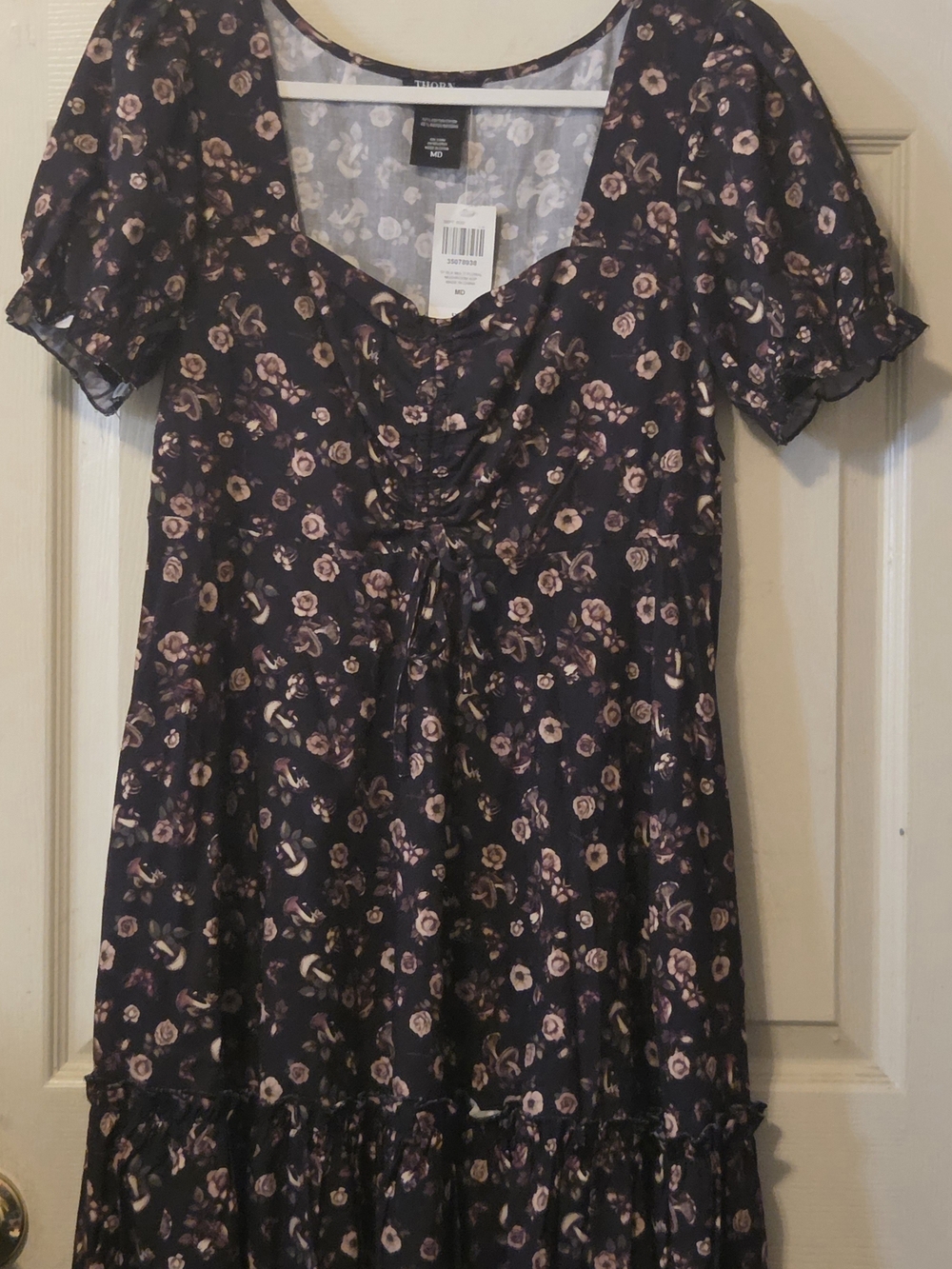 Women's Floral Tie-Front Midi Dress - Black with Pink Floral